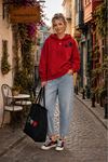 Kadın yıldız baskılı kapüşonlu oversize sweatshirt CLT030
