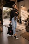 Dantel kol detaylı bisiklet yaka oversize kadın bluz DKMRS09