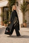 Kadın balıksırtı desenli oversize kaşe kaban DKHF033