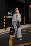 Kadın gri ayıcık baskılı bisiklet yaka oversize kadın sweat DKHF038