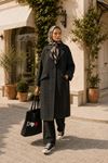 Kadın balıksırtı desenli oversize kaşe kaban DKHF033