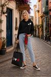 Kadın yıldız baskılı kapüşonlu oversize sweatshirt CLT030