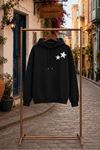 Kadın yıldız baskılı kapüşonlu oversize sweatshirt CLT030