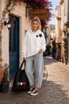 Kadın yıldız baskılı kapüşonlu oversize sweatshirt CLT030