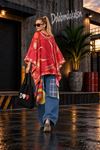 Kadın kırmızı etnik desenli oversize bluz DKHF045