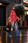 Kadın kırmızı etnik desenli oversize bluz DKHF045