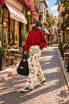 Kadın kırmızı dik yaka ekose desen oversize bomber ceket DKHF042