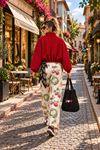 Kadın kırmızı dik yaka ekose desen oversize bomber ceket DKHF042