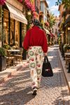 Kadın kırmızı dik yaka ekose desen oversize bomber ceket DKHF042