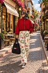 Kadın kırmızı dik yaka ekose desen oversize bomber ceket DKHF042