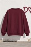 Kadın Bordo Ayıcık Baskılı Bisiklet Yaka Oversize Sweatshirt DKHF038