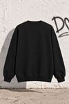 Kadın Siyah Ayıcık Baskılı Bisiklet Yaka Oversize Sweatshirt DKHF038