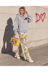 Kadın gri yıldız baskılı kapüşonlu oversize sweatshirt CLT030