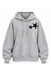 Kadın gri yıldız baskılı kapüşonlu oversize sweatshirt CLT030