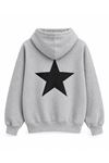Kadın gri yıldız baskılı kapüşonlu oversize sweatshirt CLT030