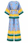 Kadın Desenli Kuşaklı Kimono Geniş Paça Pantolon İkili Takım DKHF053