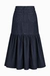 Kadın Lacivert Önden Düğmeli Volanlı Uzun Denim Etek DKHF055
