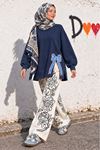 Kadın lacivert oversize fiyonk detaylı sweat tunik TG013