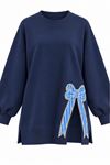 Kadın lacivert oversize fiyonk detaylı sweat tunik TG013