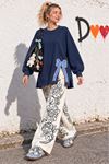 Kadın lacivert oversize fiyonk detaylı sweat tunik TG013