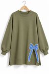 Kadın yeşil oversize fiyonk detaylı sweat tunik TG013