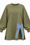 Kadın yeşil oversize fiyonk detaylı sweat tunik TG013