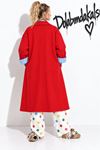 Kadın oversize çift renkli astarlı tam boy düğmeli trençkot DKHF063