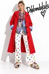 Kadın oversize çift renkli astarlı tam boy düğmeli trençkot DKHF063