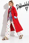 Kadın oversize çift renkli astarlı tam boy düğmeli trençkot DKHF063