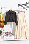 Kadın Kahverengi Ekose Desenli Fermuarlı Bomber Crop Ceket EFL038