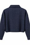 Kadın Mavi Ekose Desenli Fermuarlı Bomber Crop Ceket EFL038