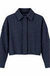 Kadın Mavi Ekose Desenli Fermuarlı Bomber Crop Ceket EFL038