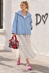 Kadın Mavi Çıtçıt Düğmeli Geniş Yaka Beli Bağcıklı Kısa Ceket DKHF070