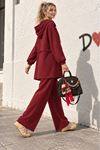 Kadın Bordo Kapüşonlu Fermuarlı Zincir Detaylı Tunik Pantolon İkili Takım TG042