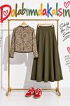 Kadın Haki Şal Desenli Ceket Uzun Etek İkili Tesettür Takım TG043