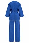 Kadın Mavi Denim Broş Detaylı Kimono Bol Paça Pantolon İkili Takım TG044