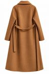 Kadın Camel Kuşaklı Kruvaze Yaka Cepli Oversize Kaşe Kaban DKHF082