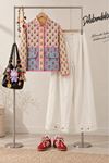 Kadın pembe dik yaka desenli kapitoneli oversize kısa ceket EFL049