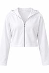 Kadın Beyaz Kapüşonlu Fermuarlı Uzun Kollu Crop Sweatshirt CLT053