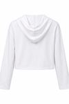 Kadın Beyaz Kapüşonlu Fermuarlı Uzun Kollu Crop Sweatshirt CLT053