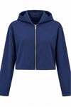 Kadın Lacivert Kapüşonlu Fermuarlı Uzun Kollu Crop Sweatshirt CLT053