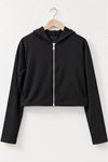 Kadın Siyah Kapüşonlu Fermuarlı Uzun Kollu Crop Sweatshirt CLT053