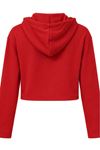 Kadın Kırmızı Kapüşonlu Fermuarlı Uzun Kollu Crop Sweatshirt CLT053