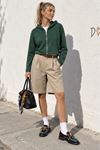 Kadın Yeşil Kapüşonlu Fermuarlı Uzun Kollu Crop Sweatshirt CLT053