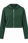 Kadın Yeşil Kapüşonlu Fermuarlı Uzun Kollu Crop Sweatshirt CLT053