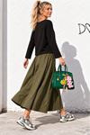 Kadın siyah kayık yaka uzun kol oversize basic bluz CLT055