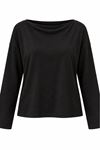 Kadın siyah kayık yaka uzun kol oversize basic bluz CLT055