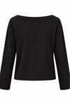 Kadın siyah kayık yaka uzun kol oversize basic bluz CLT055