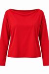 Kadın kırmızı kayık yaka uzun kol oversize basic bluz CLT055