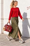 Kadın kırmızı kayık yaka uzun kol oversize basic bluz CLT055